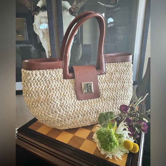 Kate Spade EUC Twist Lock Raffia Carryall Shoulder Bag (Natural) 🌺 - Picture 1 of 11